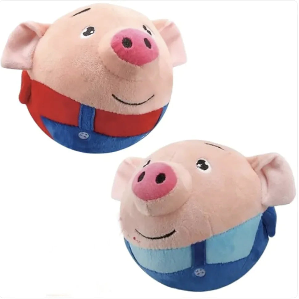 "Interactive Squeaky Moving Dog Ball Toy - Washable Plush Pig, Electronic Bounce & Sound"