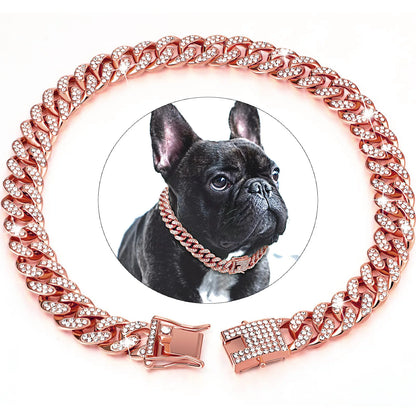 Cuban Chain Diamond Walking Metal Chain Collar with Design Secure Buckle Jewelry