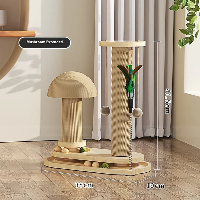 Solid Wood Cat Scratching Post & Toy Set