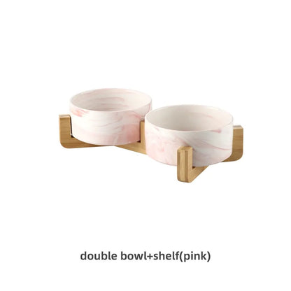 Marbling Ceramic Double Bowl For Pet